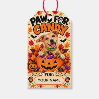 Paws for Candy Gepersonaliseerd Halloween Hond Cad Cadeaulabel