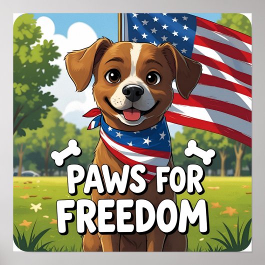 Paws for Freedom Feestelijke Hond Poster Print (Voorkant)