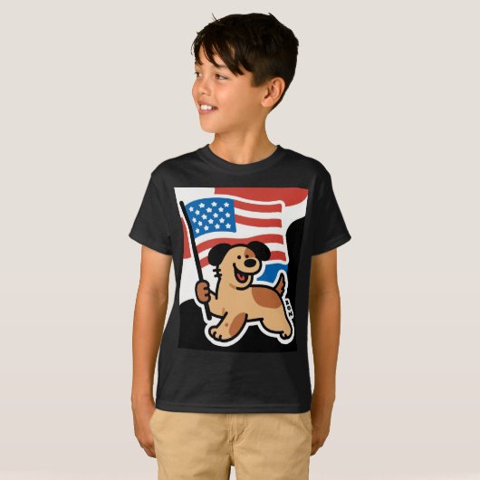 Paws for Freedom: Patriottische pup met vlag T-shi T-shirt (Voorkant volledig)
