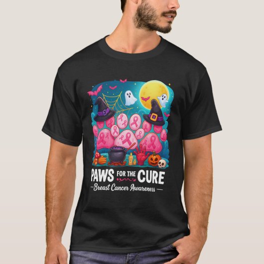 Paws For The Cure Borstkanker Bewustzijn Roze Lint T-shirt (Voorkant)