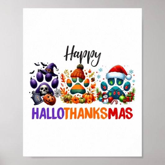 Paws Happy Hallothanksmas Halloween Thanksgiving C Poster (Voorkant)