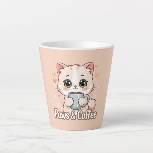 Paws, Hearts & Hot Coffee: Het Kawaii Kat Latte Mok (Voorkant)