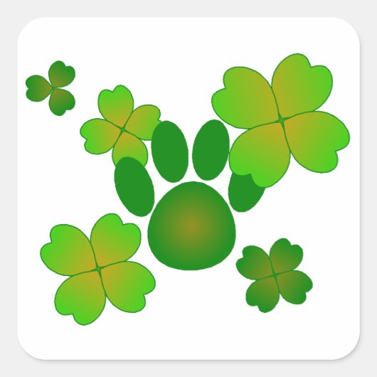 Paws Here Square Sticker Green Paw Print met Sham (Voorkant)