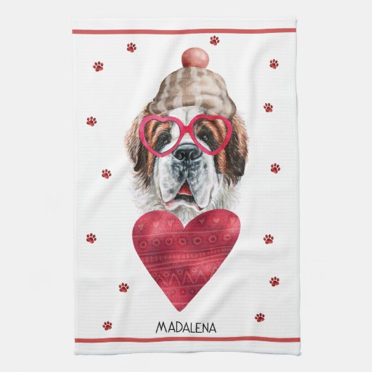 Paws Hondenliefhebber Valentijn Gift Saint Bernard Theedoek (Verticaal)