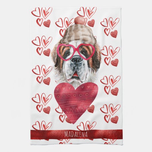 Paws Hondenliefhebber Valentijn Gift Saint Bernard Theedoek (Verticaal)
