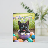 Paws in a Pod: Felini's Ei-ster Gezellig Nest Feestdagenkaart (Staand voorkant)