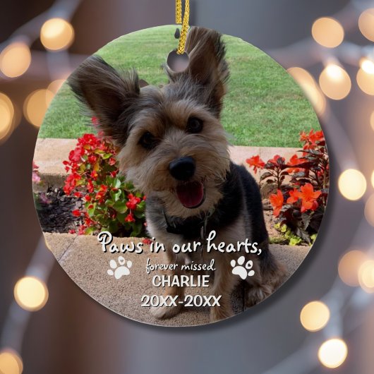 Paws in our Heart 2 Photo Cute Pet Memorial Custom Keramisch Ornament
