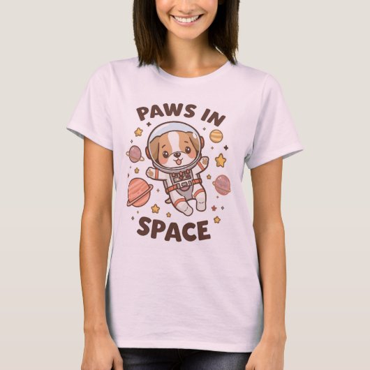 Paws in Space Funny Astronaut Cat T-Shirt – Cool  (Voorkant)