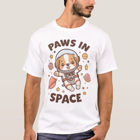 Paws in Space Funny Astronaut Cat T-Shirt – Cool  (Voorkant)