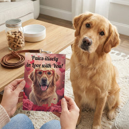 Paws-itief Verliefd Golden Retriever Valentijnsdag Kaart
