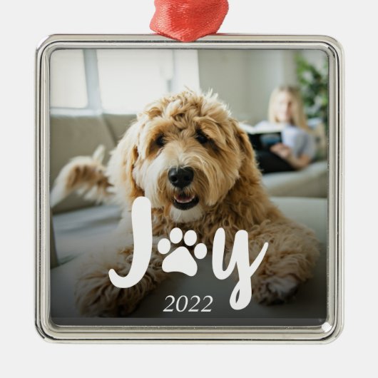 Paws & Joy Photo Pet Kerstmis Metalen Ornament (Voorkant)