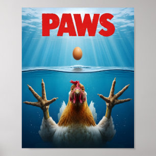 PAWS Kippenmeme – Jaws-Geïnspireerde Pluimvee Humo Poster
