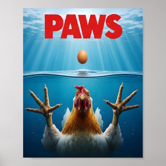 PAWS Kippenmeme – Jaws-Geïnspireerde Pluimvee Humo Poster (Voorkant)