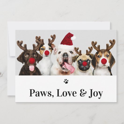 Paws Love and Joy Dog Kerstmis 5-fotokaart Kaart (Voorkant)