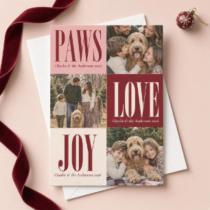 Paws Love Joy Bourgondië Roze Hond Foto Kerstmis Feestdagenkaart