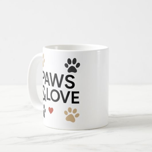 "PAWS & LOVE" Pet Lover Mug | Minimalist Dog  Koffiemok (Voorkant links)