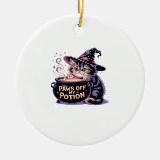 Paws Off My Potion, Kawaii Halloween Witch Cat Cla Keramisch Ornament