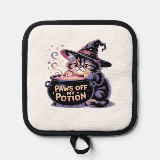 Paws Off My Potion, Kawaii Halloween Witch Cat Cla Pannenlap (Voorkant)