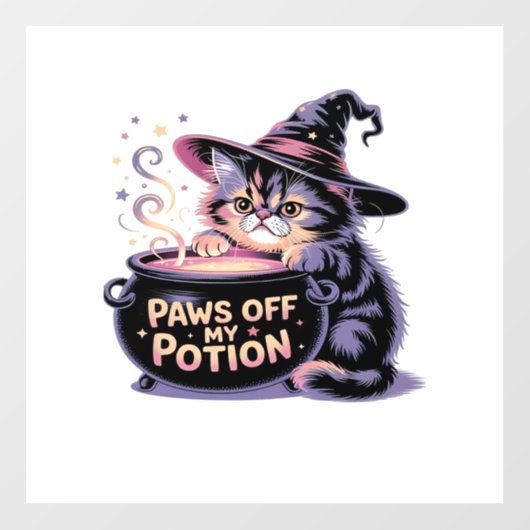 Paws Off My Potion, Kawaii Halloween Witch Cat Cla Raamsticker (Vel)