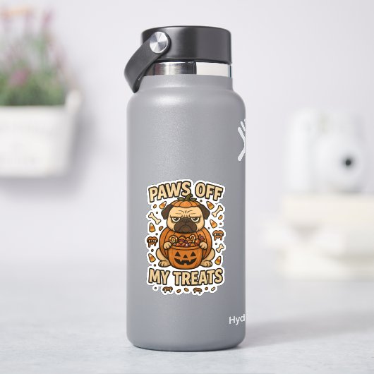 Paws Off My Treats Grumpy Pug Pompoen Halloween Sticker (HydroFlask)