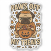 Paws Off My Treats Grumpy Pug Pompoen Halloween Sticker (Voorkant)
