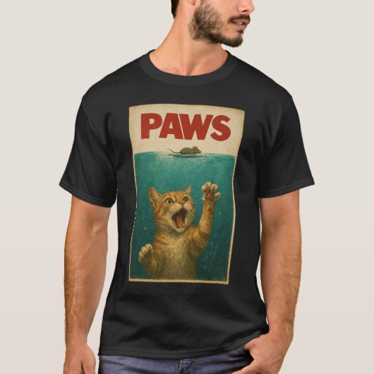 PAWS Parodie Kat Mouse Humoristische Kat Chasing M T-shirt (Voorkant)