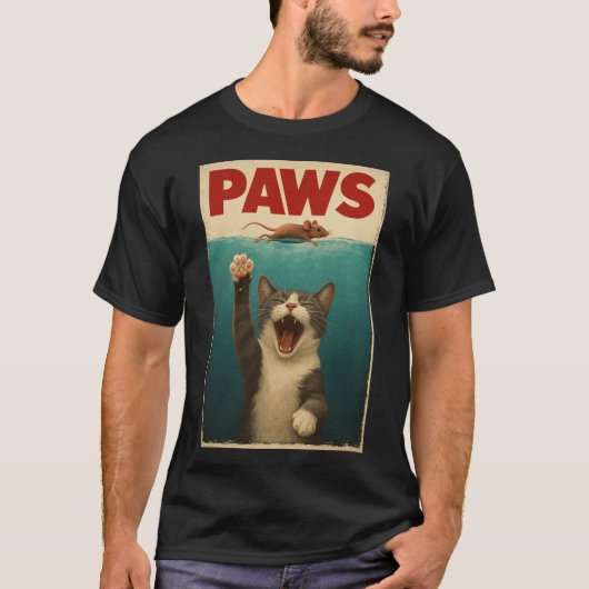 PAWS Parodie Kat Mouse Humoristische Kat Chasing M T-shirt (Voorkant)