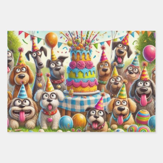 Paws & Parties Een Bark-tastische Verjaardag Bash Inpakpapier Vel (Voorkant 3)