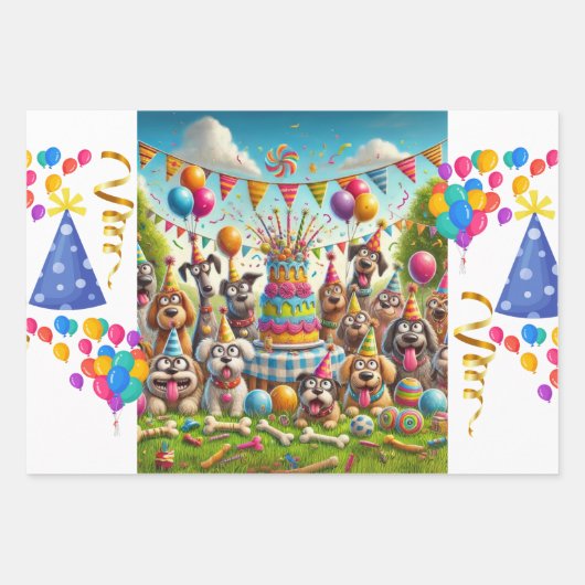 Paws & Parties Een Bark-tastische Verjaardag Bash Inpakpapier Vel (Voorkant 2)