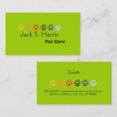 Paws Pea Green Pet Animal Care Visitekaartje (Voorkant / Achterkant)