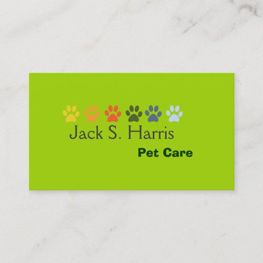 Paws Pea Green Pet Animal Care Visitekaartje (Voorkant)