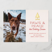 Paws Peace Festive Dog Pet Photo Christmas Folie Feestdagenkaart (Voorkant)