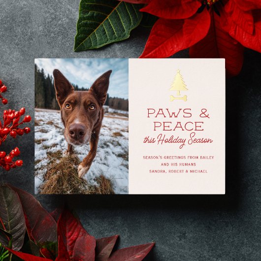 Paws Peace Festive Dog Pet Photo Christmas Folie Feestdagenkaart