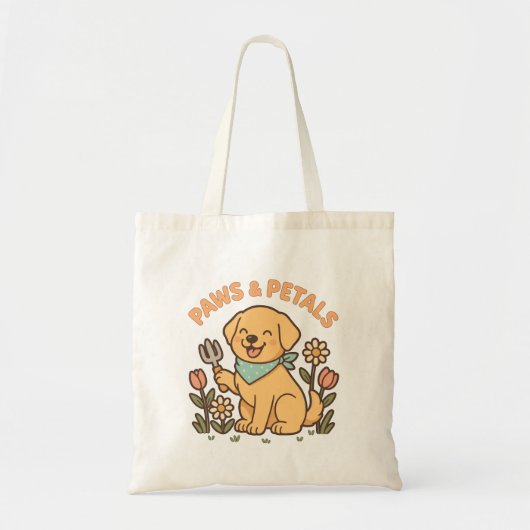 Paws & Petals – Schattige Gardening Dog Shirt voor Tote Bag (Voorkant)