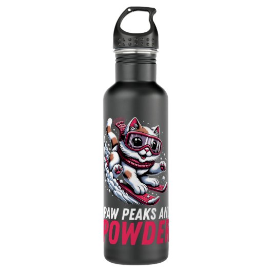 Paws Pieken en Poeder Speels Skiën Kat T-shirt Waterfles (Voorkant)