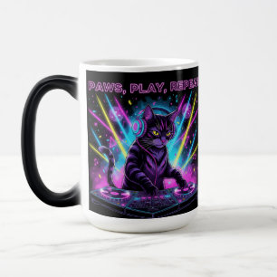 Paws Play Repeat DJ Kat Koffiemok Muziek Liefheb Magische Mok