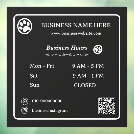 Paws QR Code Minimalistische Zakelijke Openingsure Raamsticker (Vel 3)