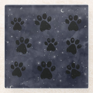 Paws Star en Crescent Moons Blue Waterverf Glazen Onderzetter