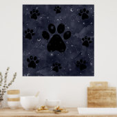 Paws Star en Crescent Moons Blue Waterverf Poster (Keuken)