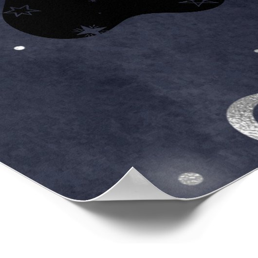 Paws Star en Crescent Moons Blue Waterverf Poster (Hoek)