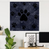 Paws Star en Crescent Moons Blue Waterverf Poster (Thuiskantoor)