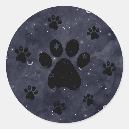 Paws Star en Crescent Moons Blue Waterverf Ronde Sticker (Voorkant)