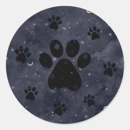Paws Star en Crescent Moons Blue Waterverf Ronde Sticker
