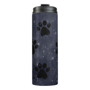 Paws Star en Crescent Moons Blue Waterverf Thermosbeker