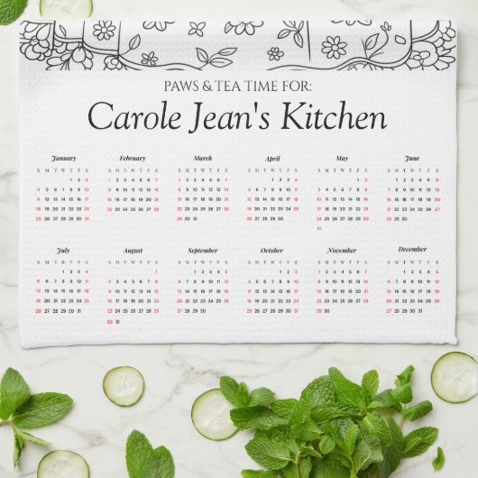 Paws & Tea Time Kitchen Tea Towels 2026 Calendar Theedoek (Gevouwen)