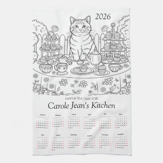 Paws & Tea Time Kitchen Tea Towels 2026 Calendar Theedoek (Verticaal)