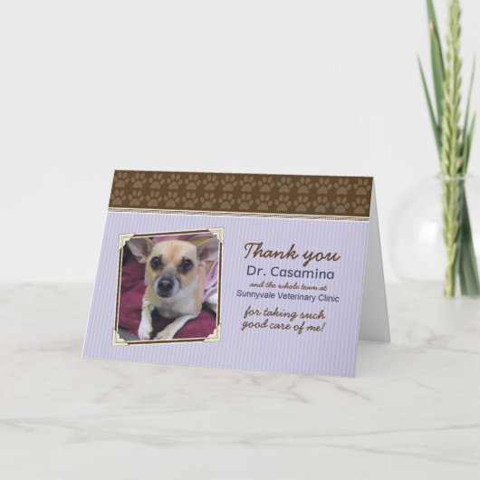 Paws Thank You Card voor de dierenarts (paarse / b Bedankkaart (Voorkant)