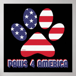 PAWS VOOR AMERIKA grappige amerikaanse hond Poster