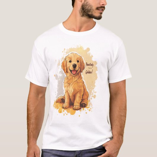 Pawsitief Gouden – Splash Art Style Gouden Retri T-shirt (Voorkant)