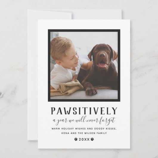 Pawsitief onvergetelijk jaar zwarte foto feestdagenkaart (Voorkant)